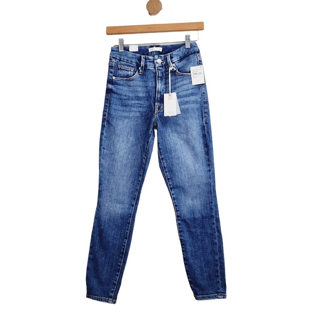 Good American Good Waist High Rise Cropped Skinny Jeans Dark Wash NWT 00/24 - Picture 3 of 8